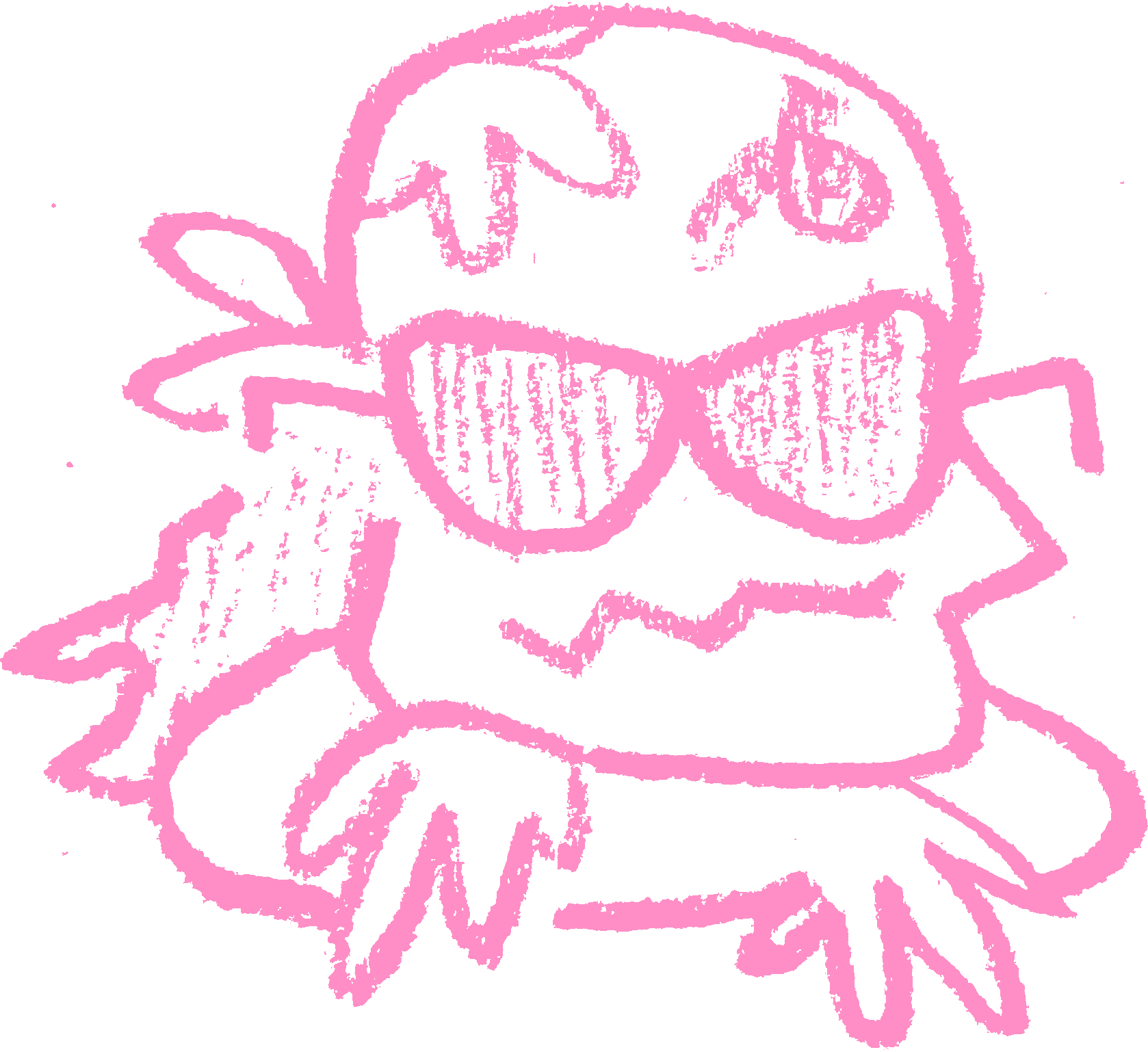 A drawing of Sammy, with a bandana and sunglasses on, and a swollen chin.